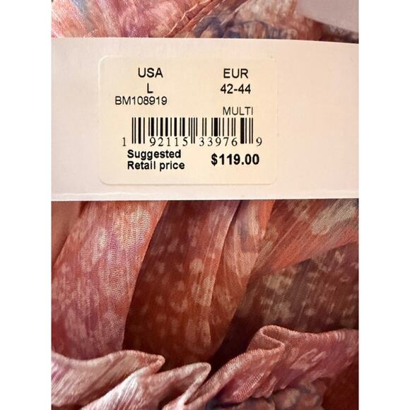 BB Dakota Steve Madden Boho Romantic Ruffle Midi Dress Pink Multi  Large NWT - Picture 6 of 8